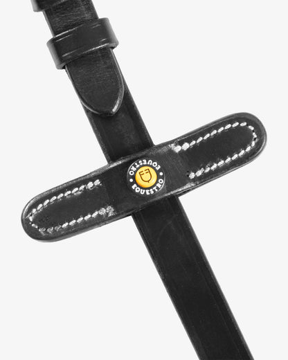 Equestro Leather Magna Reins With Rubber Grip Black