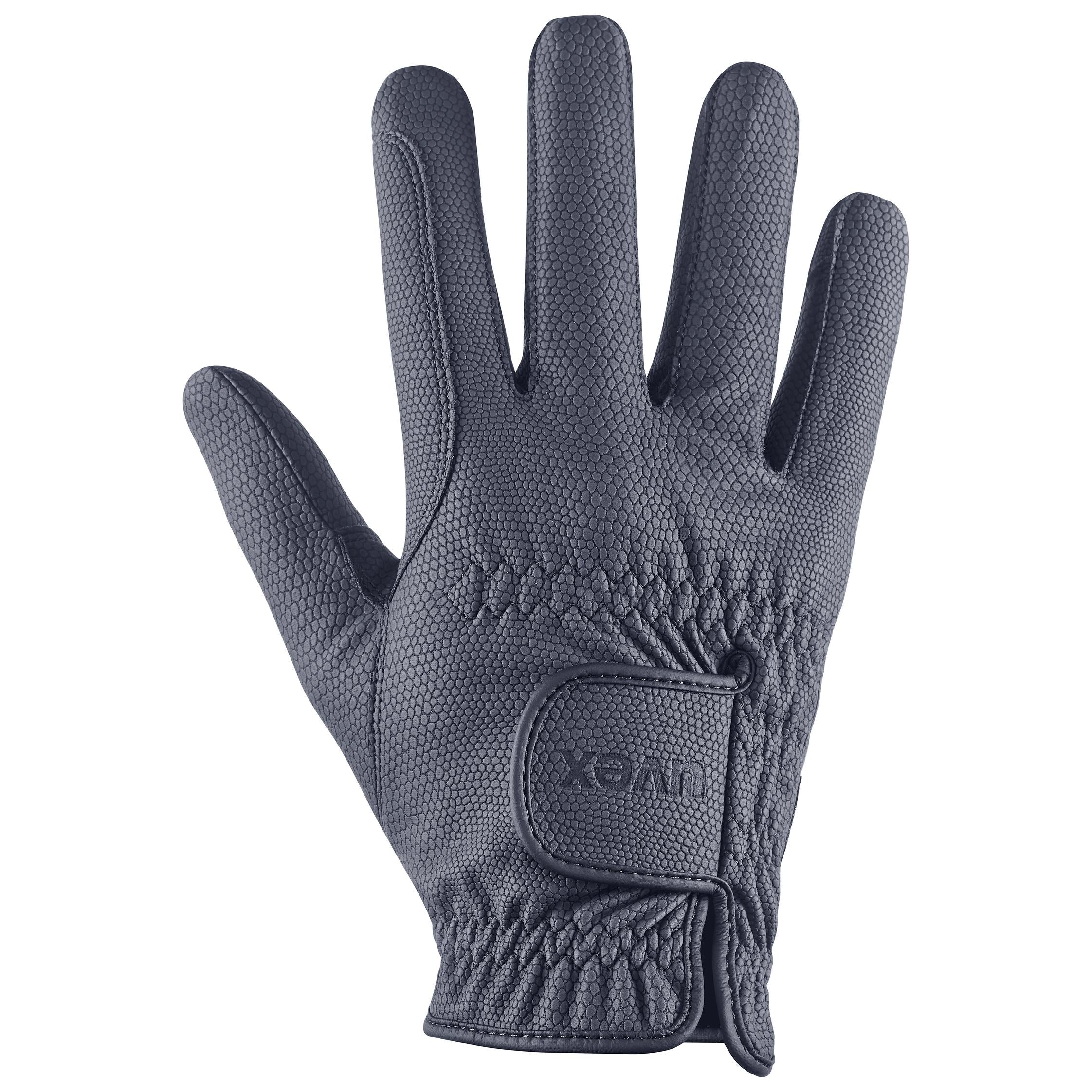 UVEX SPORTSTYLE WINTER GLOVES- BLUE. Close up of UVEX Sportstyle riding glove. Leather riding gloves for winter, durability, and comfort.