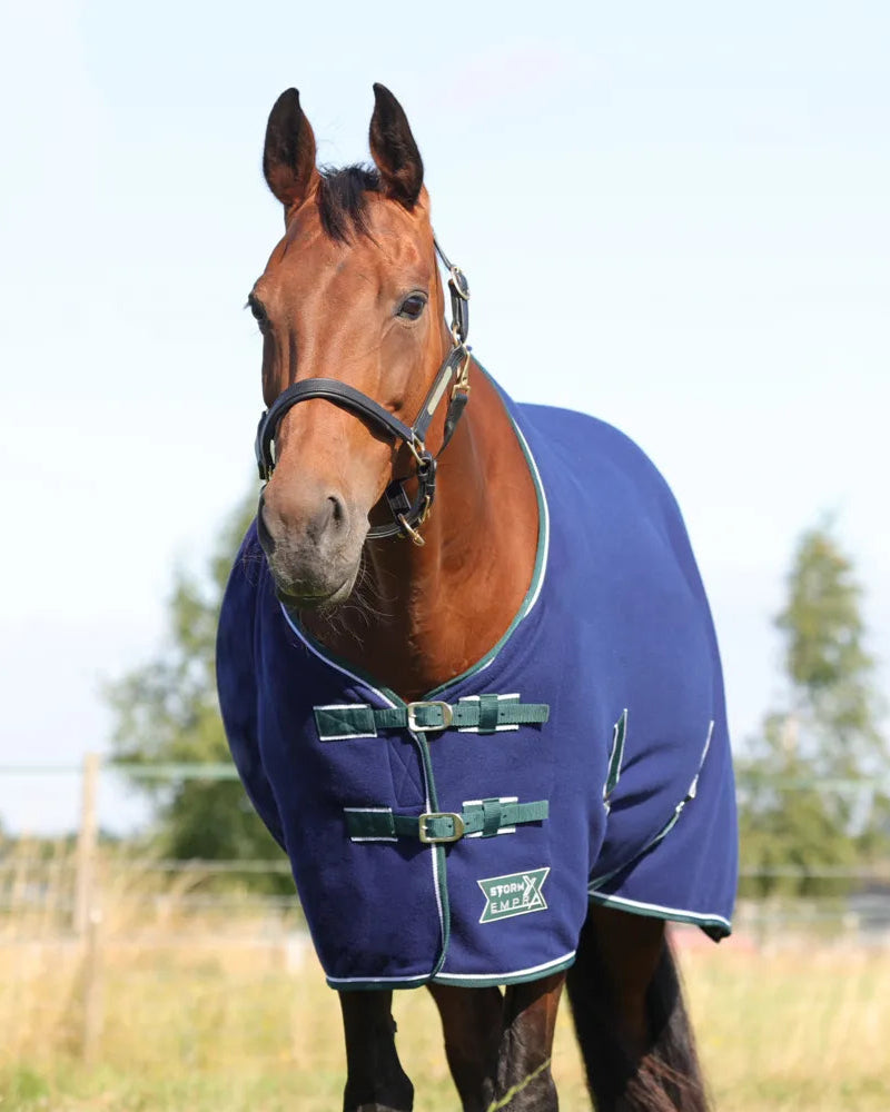 STORMX EMPRA Opulence Fleece Rug - Navy/Teal on a Chestnut Horse