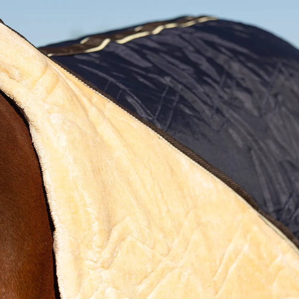 StormX Empra Luxury Horse Show Rug - Navy & Cream. Quilted, Faux Fur Lined Comfort for Equestrian Competitions & Stable Use