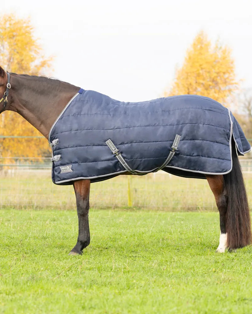 Horse wearing StormX Empra 100g Stable Rug - Navy Blue | Equiflair