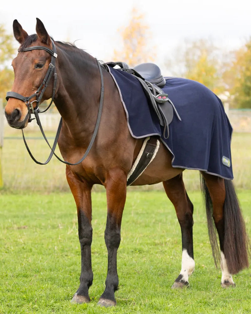 StormX Fleece Exercise Sheet: Navy & Grey Horse Blanket for Warm-up & Training