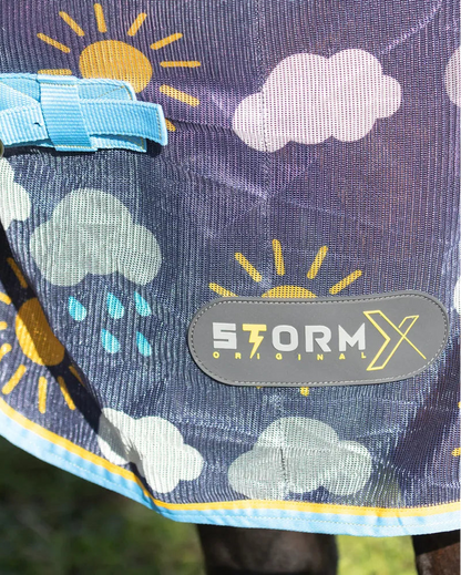 STORMX Original Horse Fly Rug - Navy Blue, Weather Print, Mesh. Fly Protection for Horses