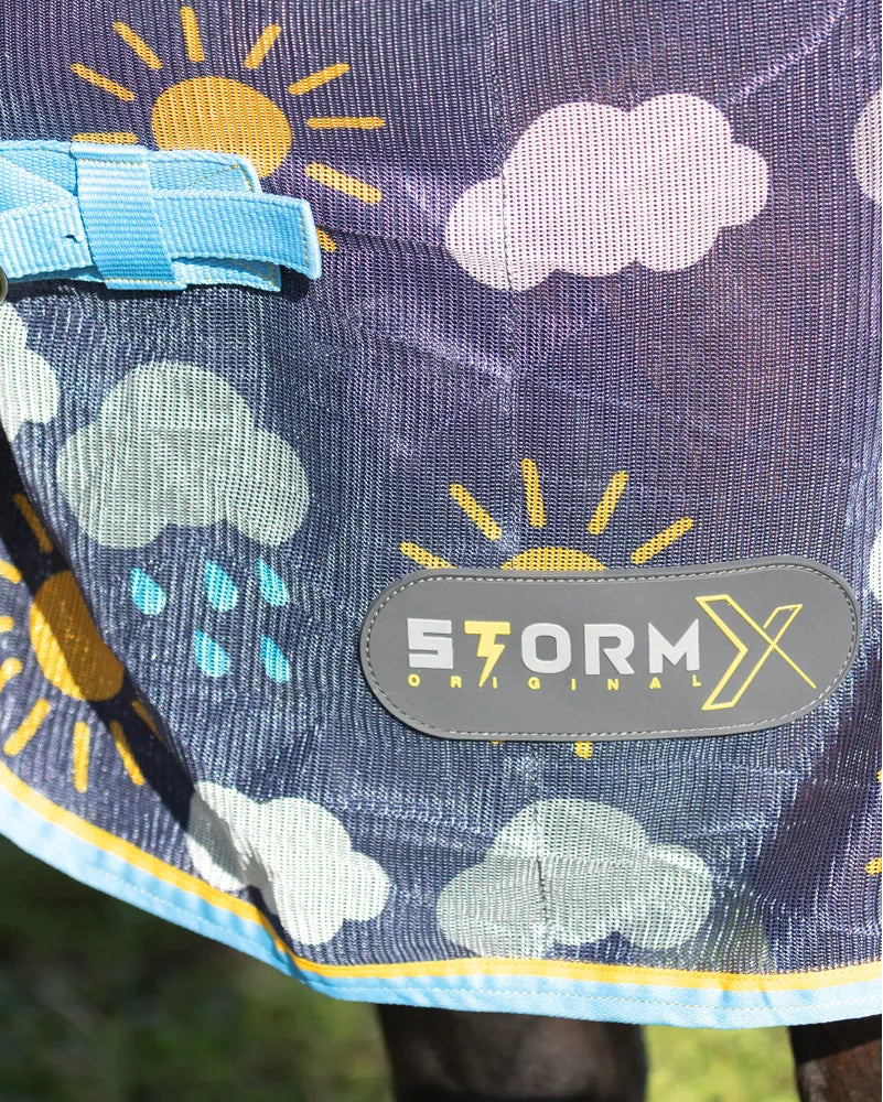 STORMX Original Horse Fly Rug - Navy Blue, Weather Print, Mesh. Fly Protection for Horses
