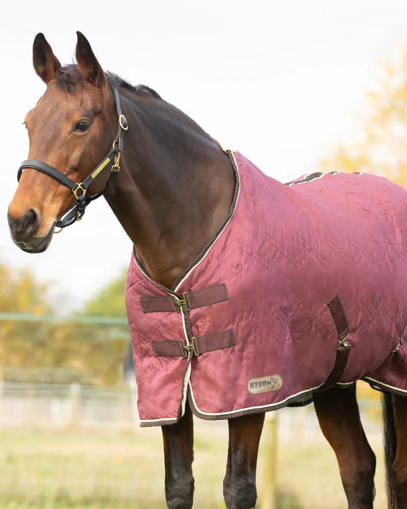 Burgundy STORMX Empra Luxury Horse Show Rug from Equiflair: Warm, Faux Fur Lined Rug for Horses
