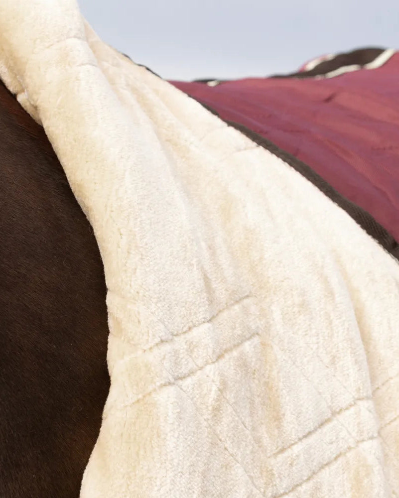 STORMX EMPRA Luxury Show Rug in Burgundy/Cream on Horse - Equiflair Horse Rugs