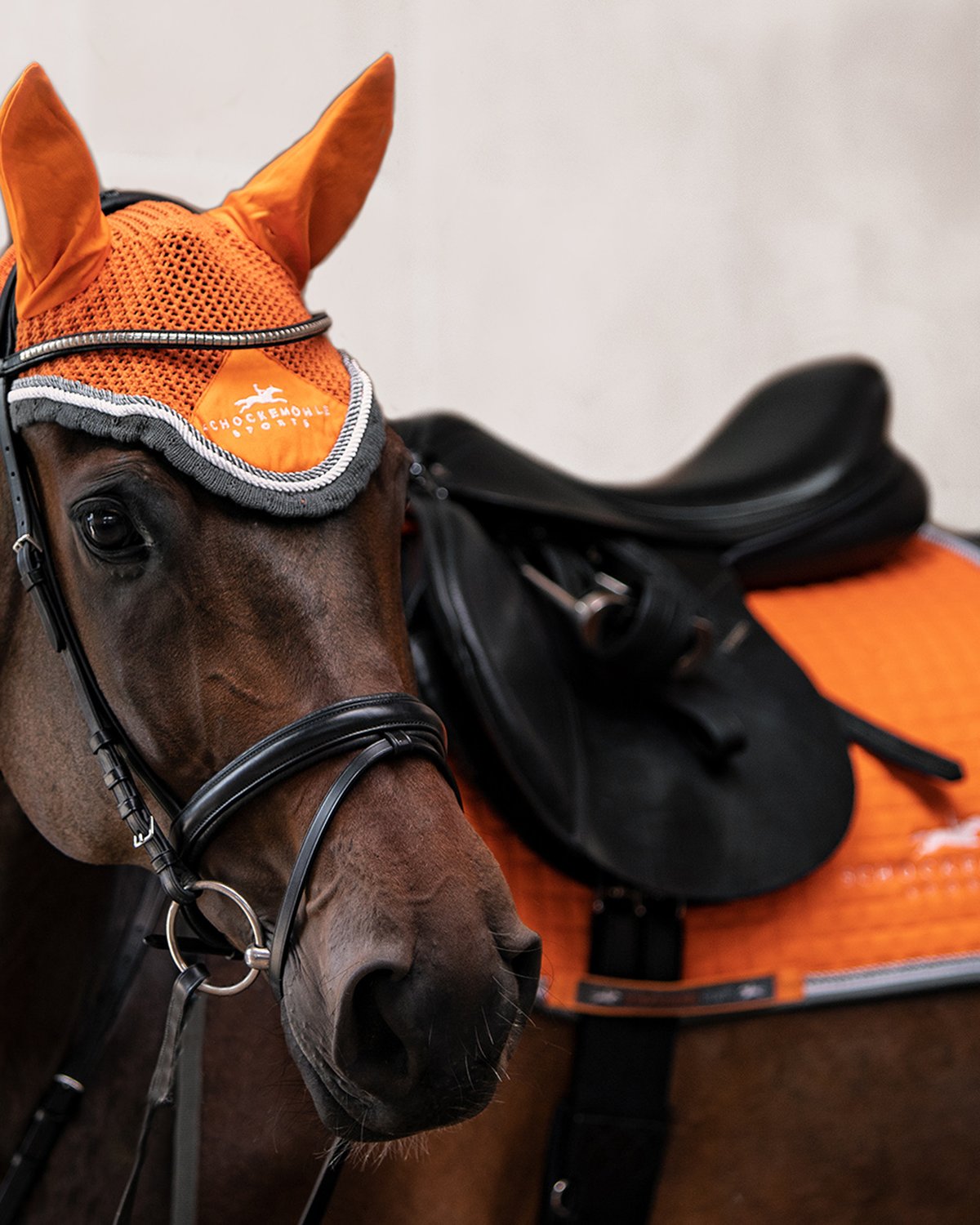 SCHOCKEMOHLE NEO STAR Orange Fly Veil - Horse Insect Protection, Equestrian Gear, Horse Riding Accessory