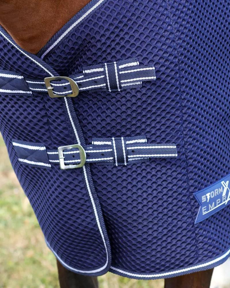 StormX Empra AirFlex 3D Horse Rug - Navy. Ventilated mesh rug with buckles for horse comfort. Equiflair