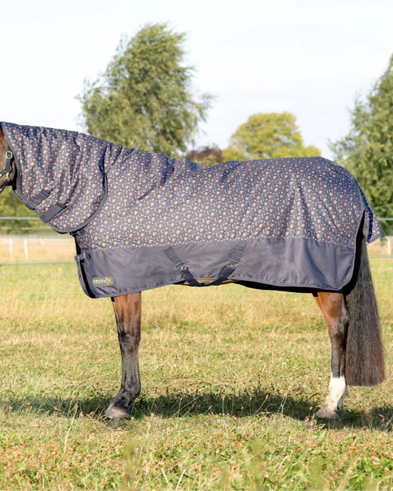 StormX Original Country Turnout Rug - Navy Horse Blanket with Integrated Neck Cover