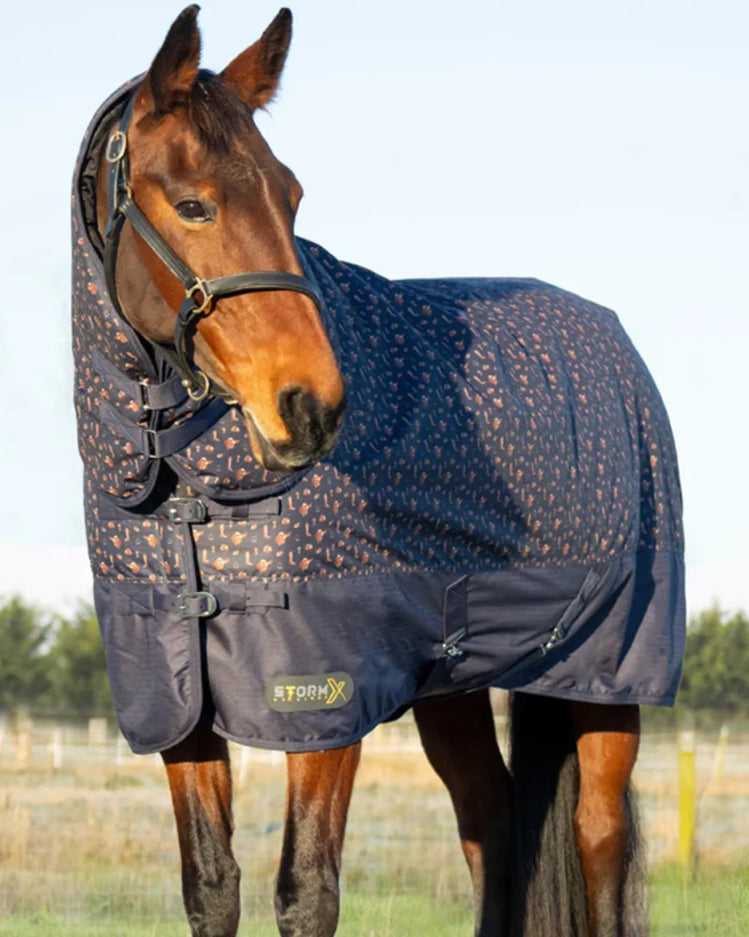 StormX Original Country 200 Combi Turnout Rug - Navy Horse Rug with Neck Cover, Waterproof & Ripstop
