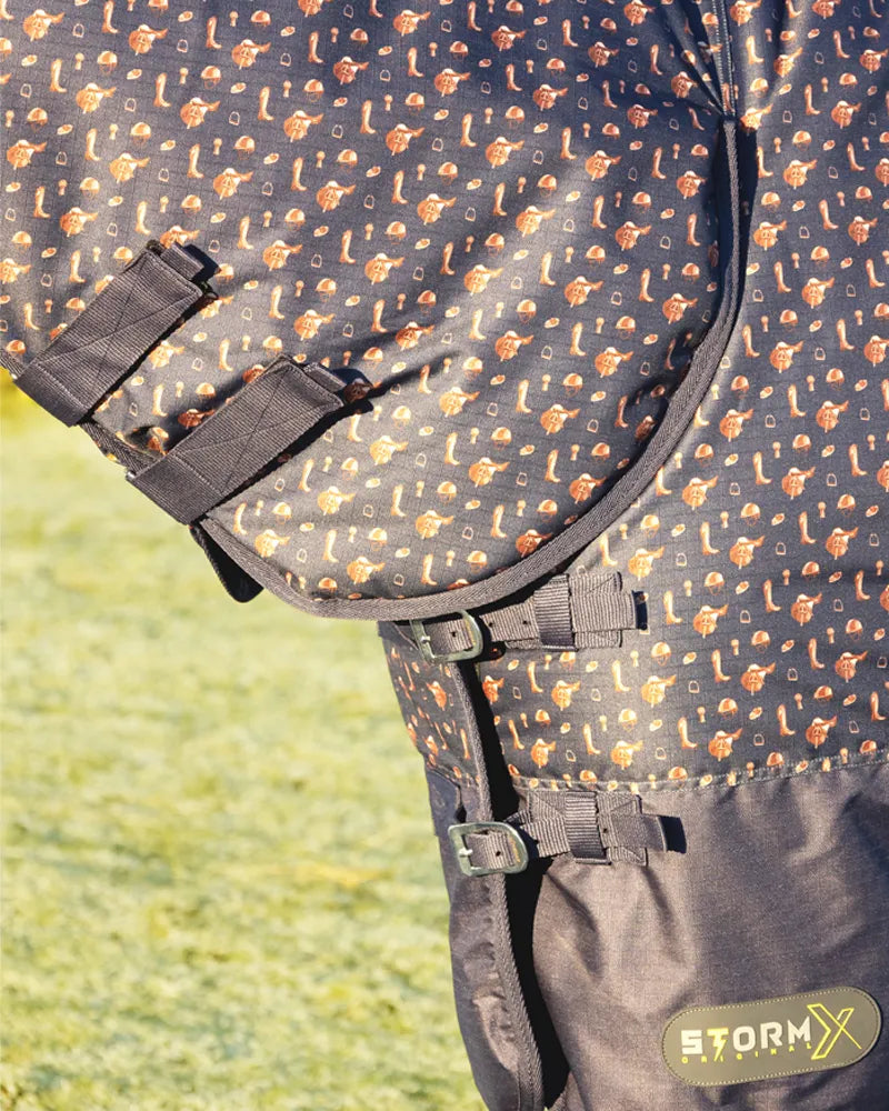 StormX Original Country Horse Turnout Rug - Navy with Country Print, Waterproof Mediumweight Equestrian Blanket
