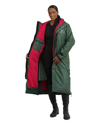 EQUIDRY Women's Waterproof Riding Coat - Black Forest Green with Pink Lining | Equestrian Outerwear