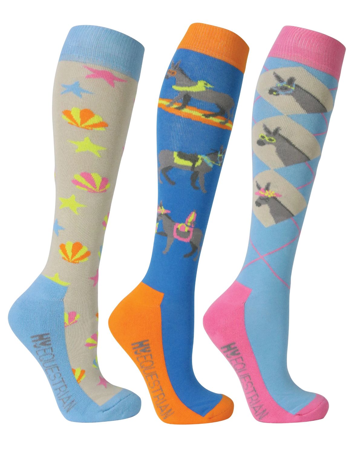 Hy Equestrian Seaside Donkey Socks Pack of 3 Sea Blue/Sunset Orange - Riding Socks Clothing location-31143526467-outofstock