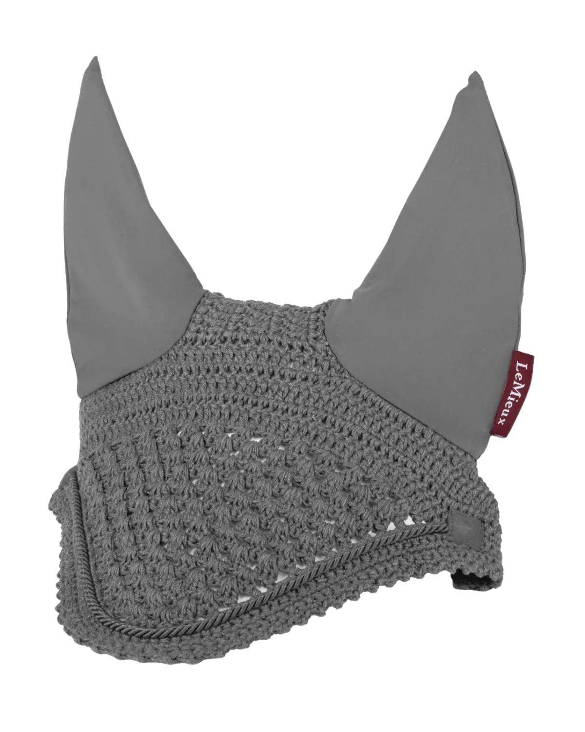 Lemieux Vogue Grey Fly Hood - Horse Equestrian Ear Protection - Hand Crochet with Rope Braid