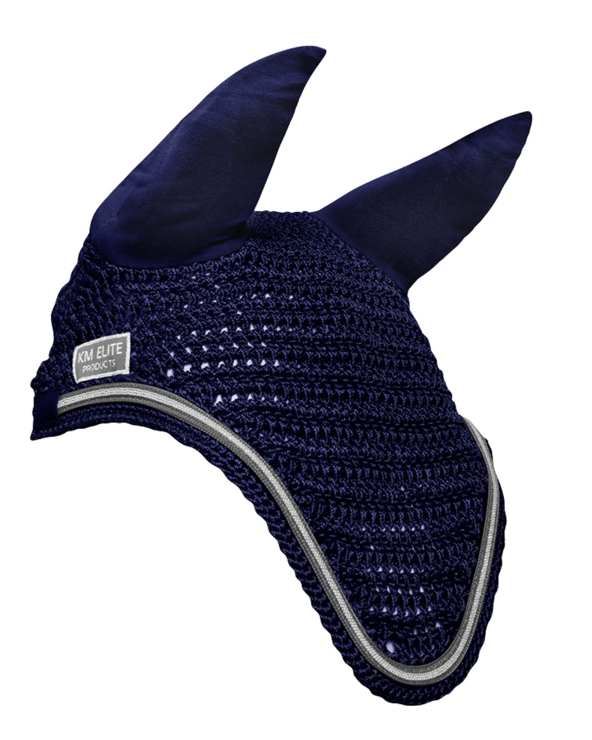 KM Elite Navy Blue Horse Fly Veil with Silver Trim - Protect Your Horse from Flies