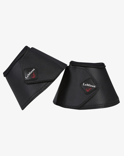 LeMieux Black Leather Over Reach Boots: Equestrian Leg Protection with Wrap-Around Closure