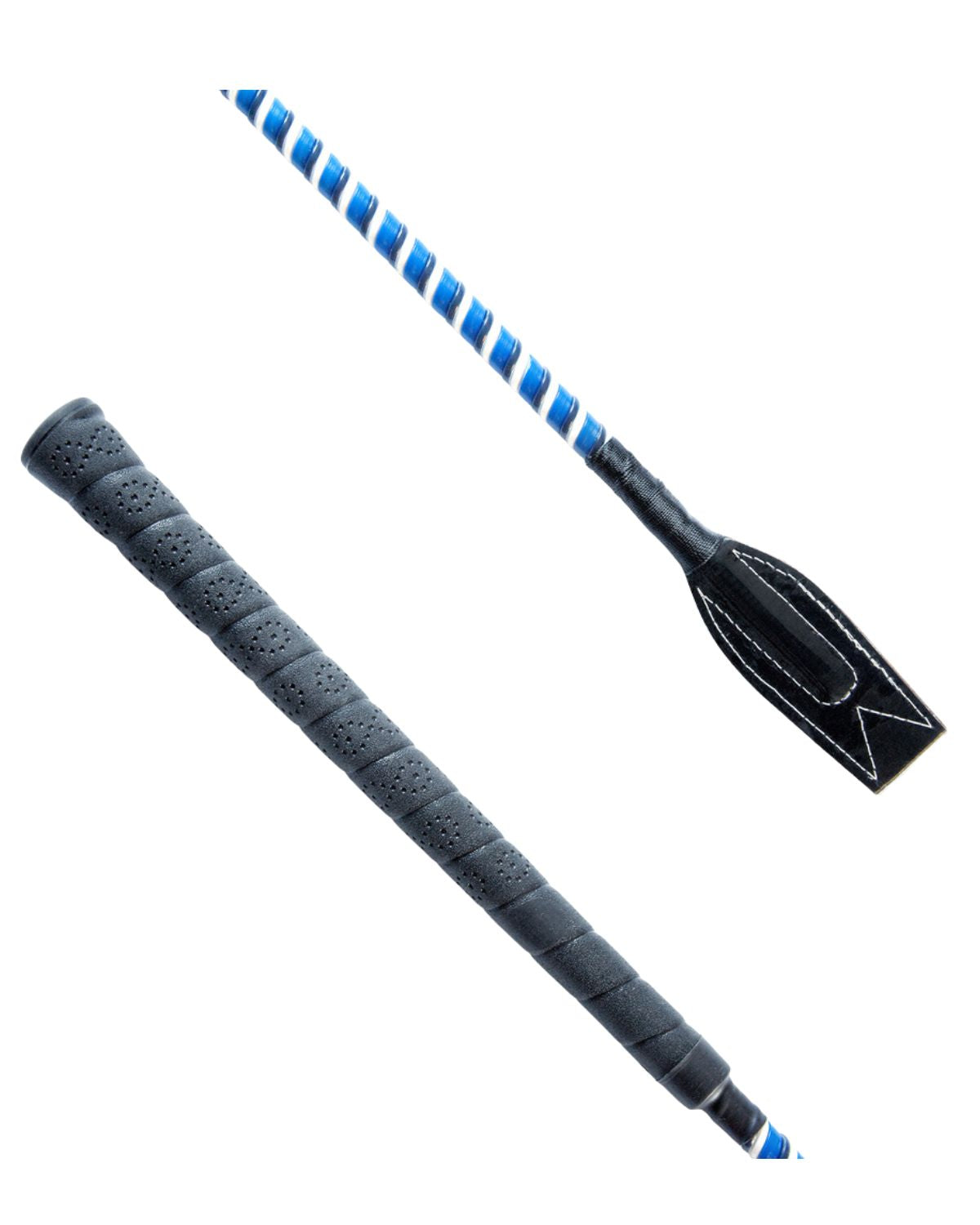 KM Elite Flat Jump Bat Whip Black/White/Blue - Equiflair Horse Riding Equestrian Whip