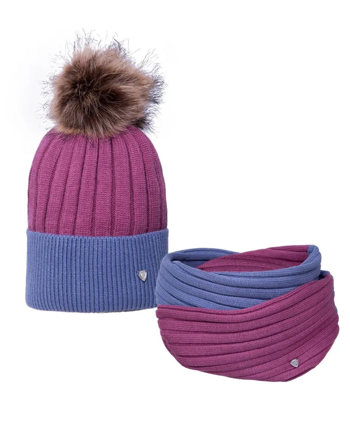 Hy Equestrian Synergy Luxury Bobble Hat and Snood Bundle Deal Grape/Riviera - Clothing Leisure Wear