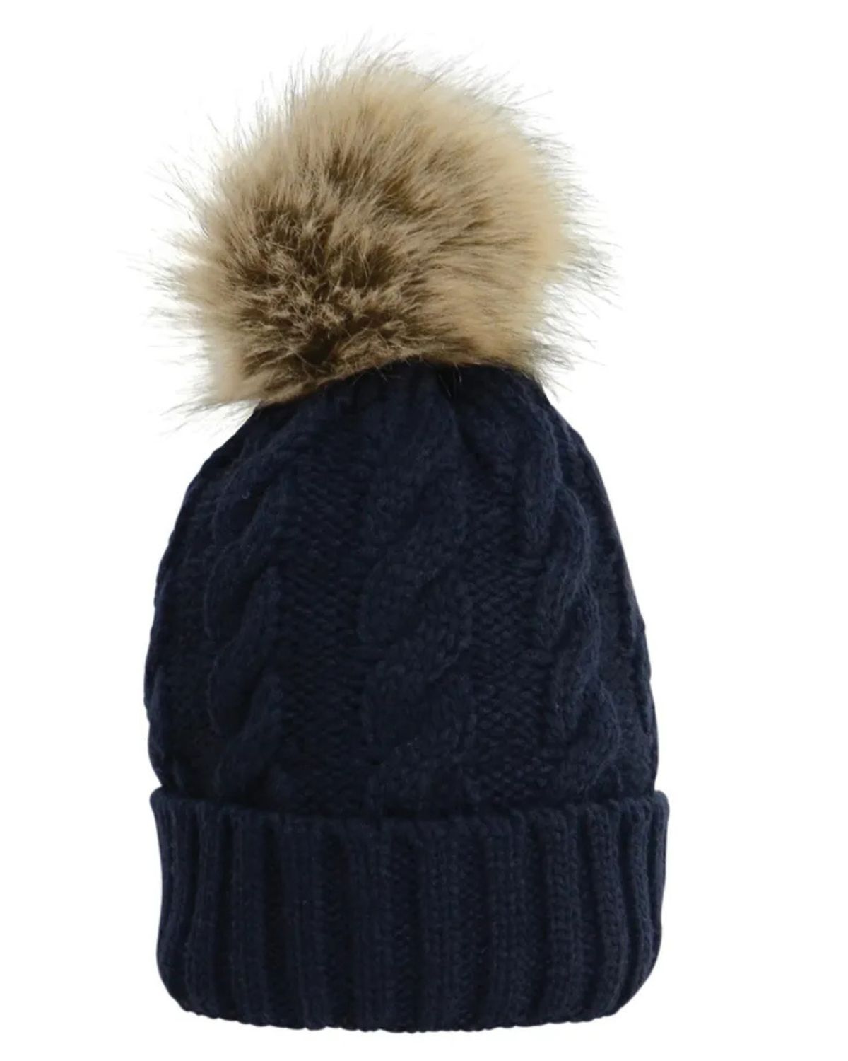 Hy Equestrian Melrose Cable Knit Bobble Hat Navy
