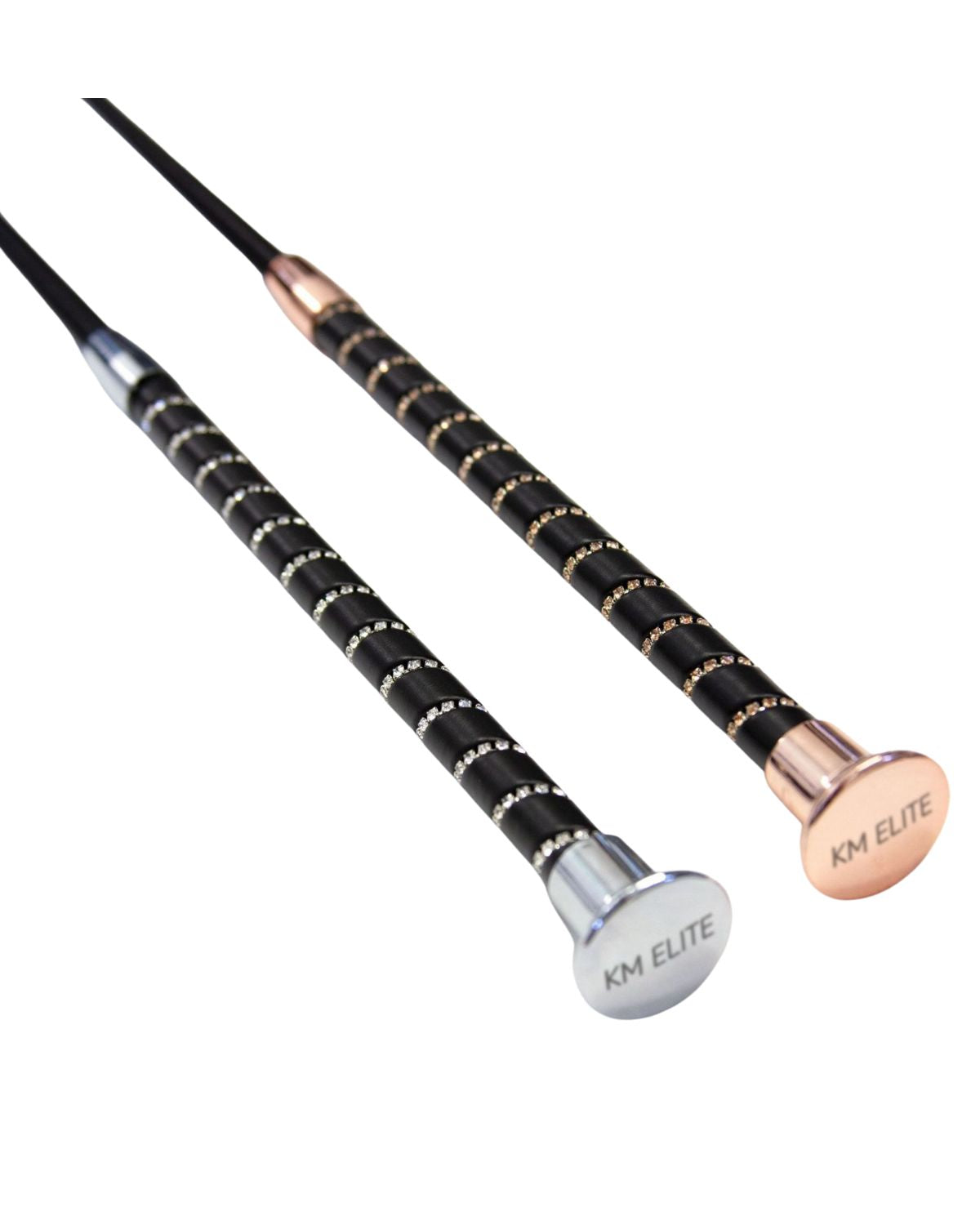 KM Elite Dressage Whip - Black Grip, Crystal Spiral, Silver Accent - Equiflair