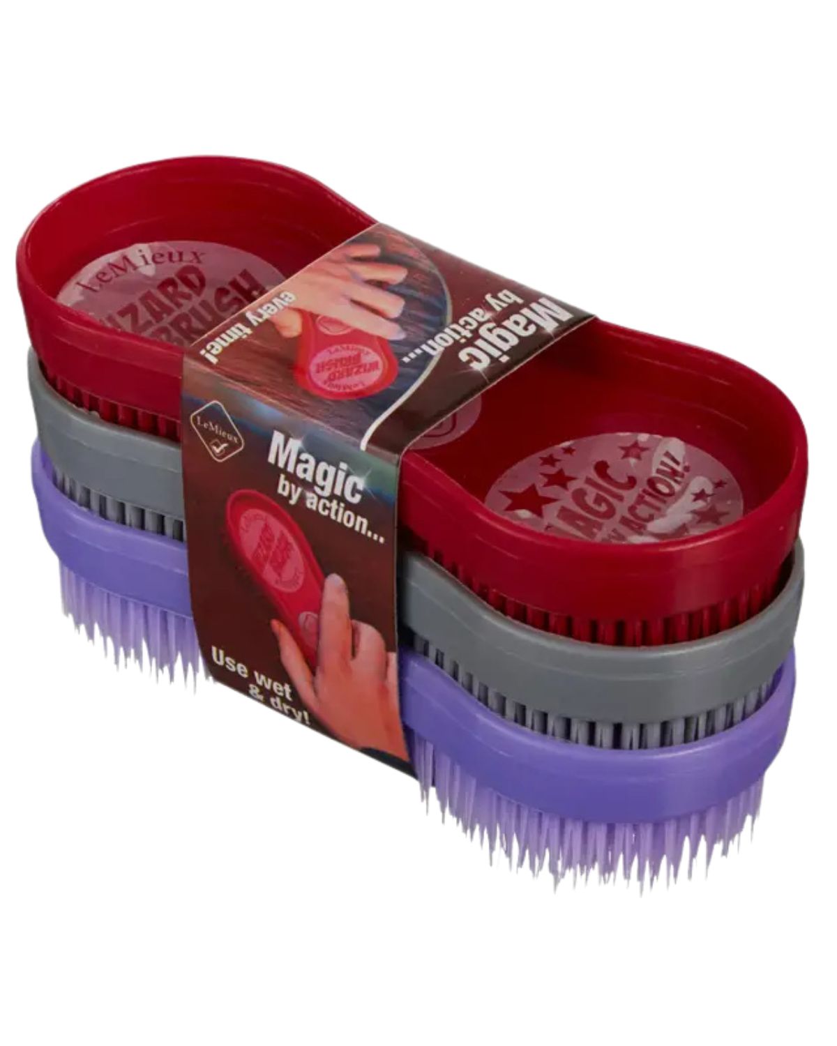 LeMieux Wizard Brush Trio: Burgundy, Grey & Purple Horse Grooming Brushes