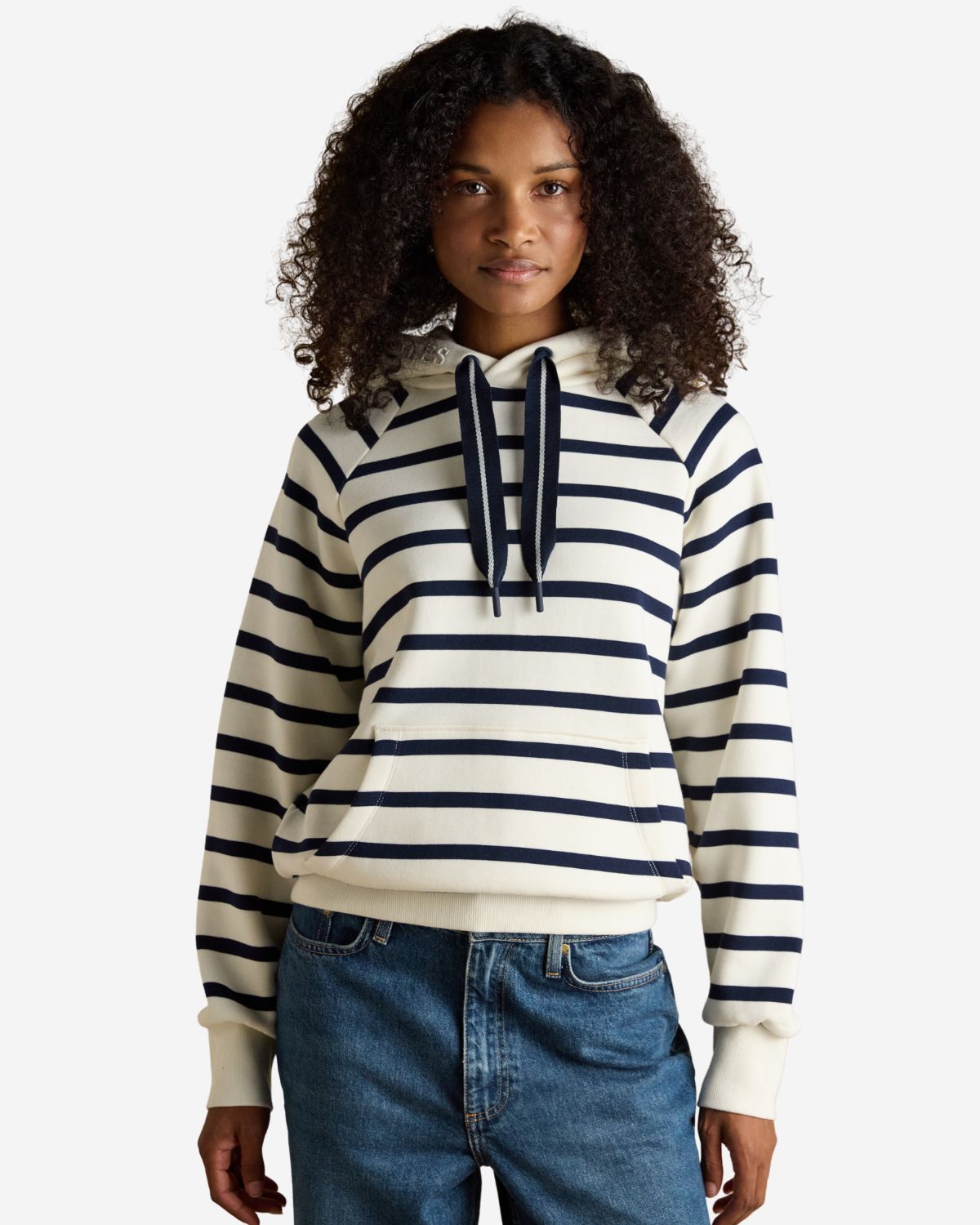 Joules Milbourne Cream & Navy Striped Cotton Blend Hoodie
