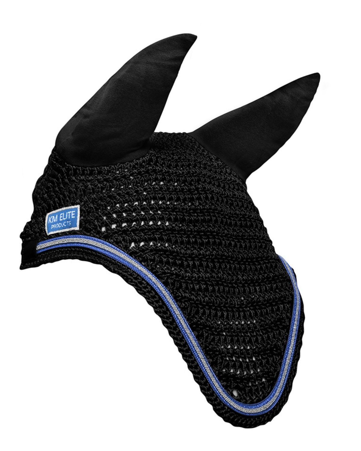 KM Elite Fly Veil Black/Electric Blue Trim - Horse Fly Protection - Equine Equipment