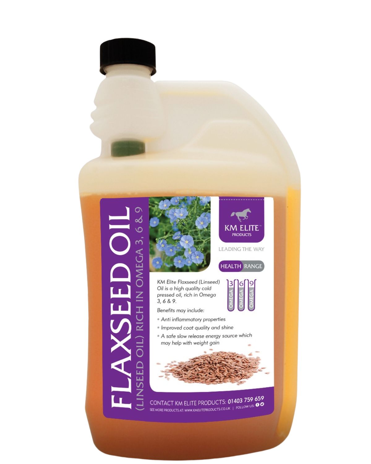 KM Elite Flaxseed Oil - Horse Supplement Omega 3 6 9 - Supports Coat, Joints, & Digestion