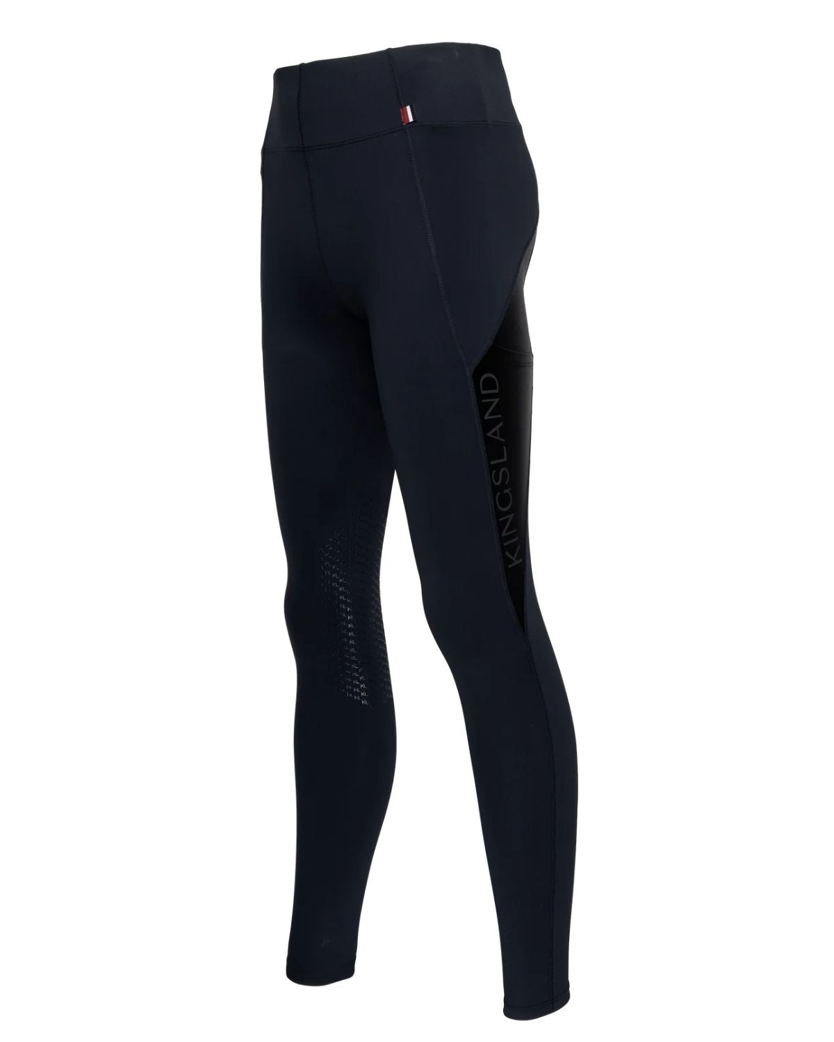 KINGSLAND Julia Ladies Navy Knee Grip Training Tights - Shiny Side Panels, Phone Pocket, UV Protection