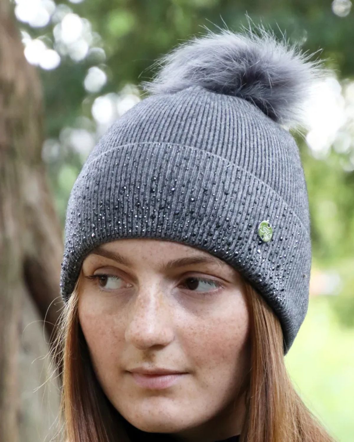 Hy Equestrian Alaska Diamante Bobble Hat Grey/Black