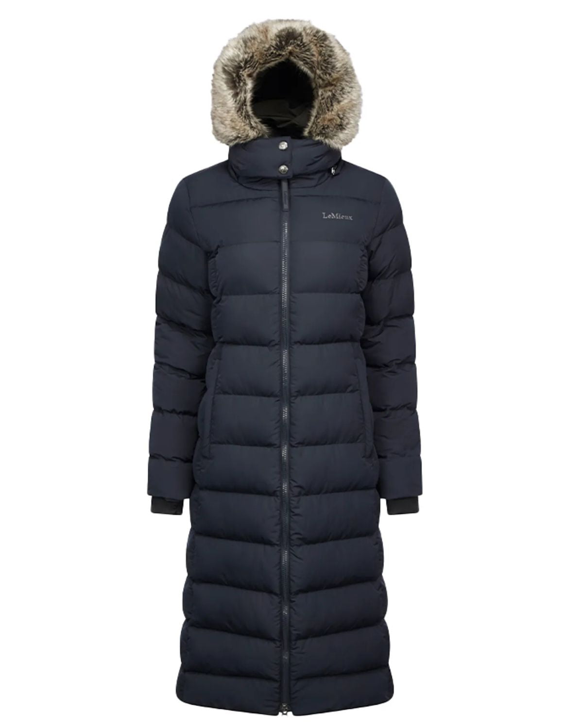 LeMieux Harper Navy Longline Puffer Coat with Faux Fur Hood | Women's Winter Fashion