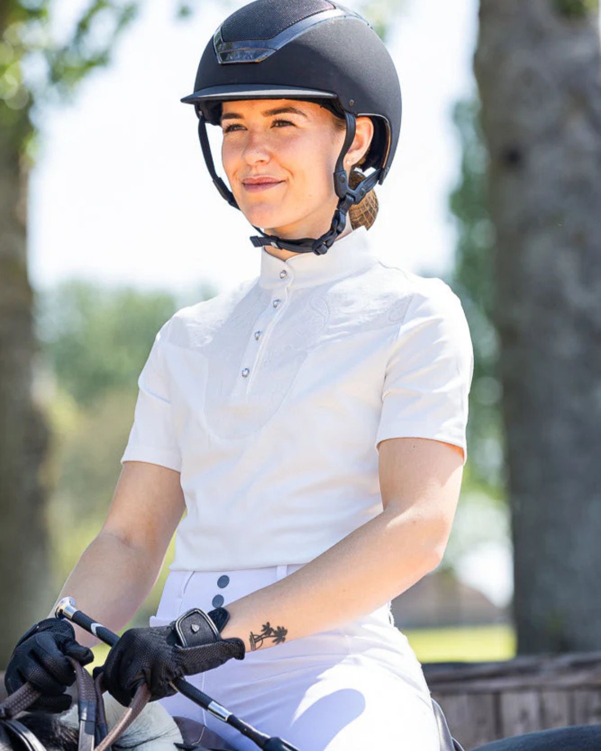 Woof Wear Vision Competition Shirt White: Equestrian Show Attire for Women, Pearl Buttons