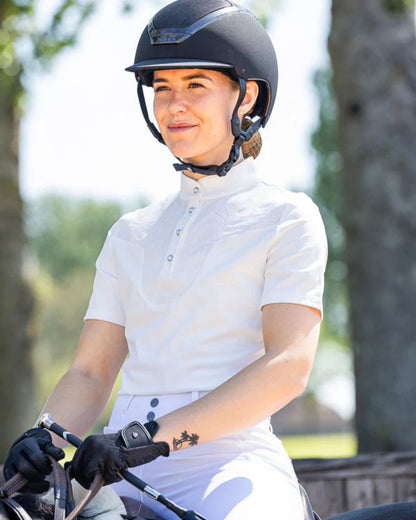 Woof Wear Vision Competition Shirt White: Equestrian Show Attire for Women, Pearl Buttons