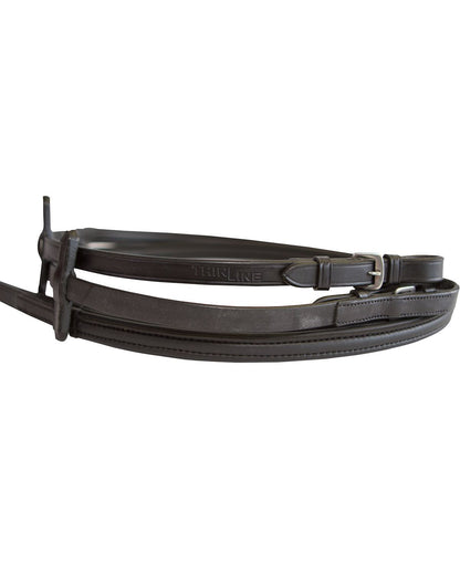 ThinLine English Reins: Non-Slip Grip, Buckle - Black Leather Horse Riding Reins