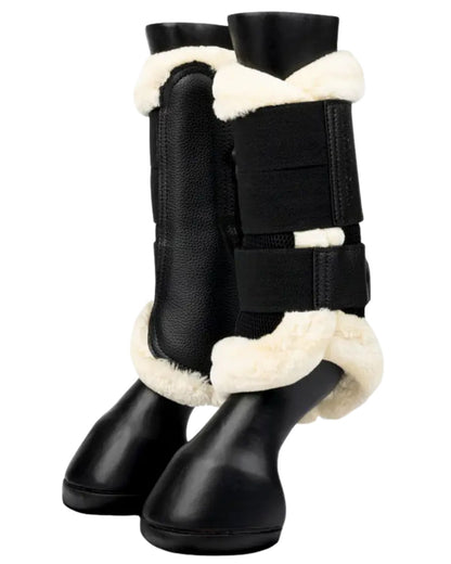 LEMIEUX Fleece Edged Mesh Brushing Boots - Black & Natural Horse Leg Protection, Breathable, Comfortable Riding Gear