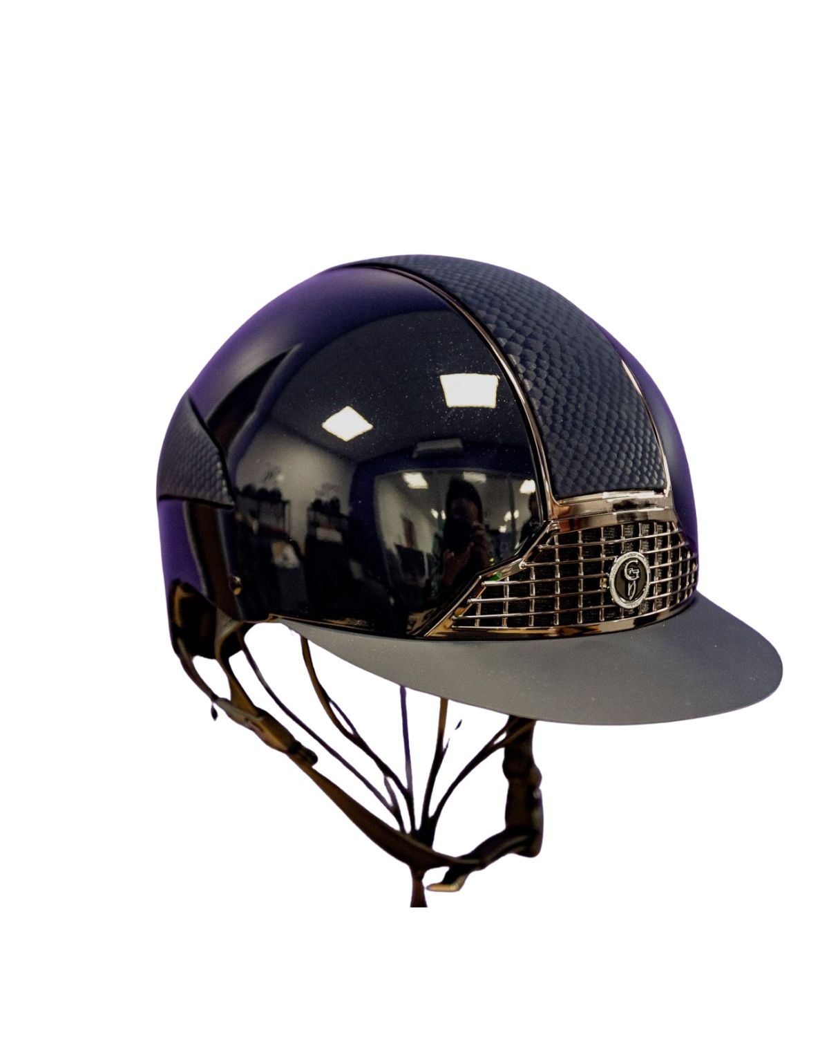GATEHOUSE OXER NAVY Riding Hat: Equestrian Helmet with Gloss Finish & PU Leather, Equiflair