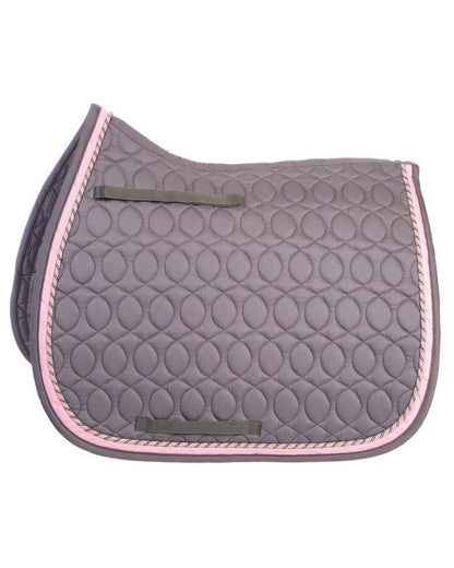 Hy Equestrian Deluxe Saddle Pad with Cord Binding Grey/Grey, Pink & Silver Cord