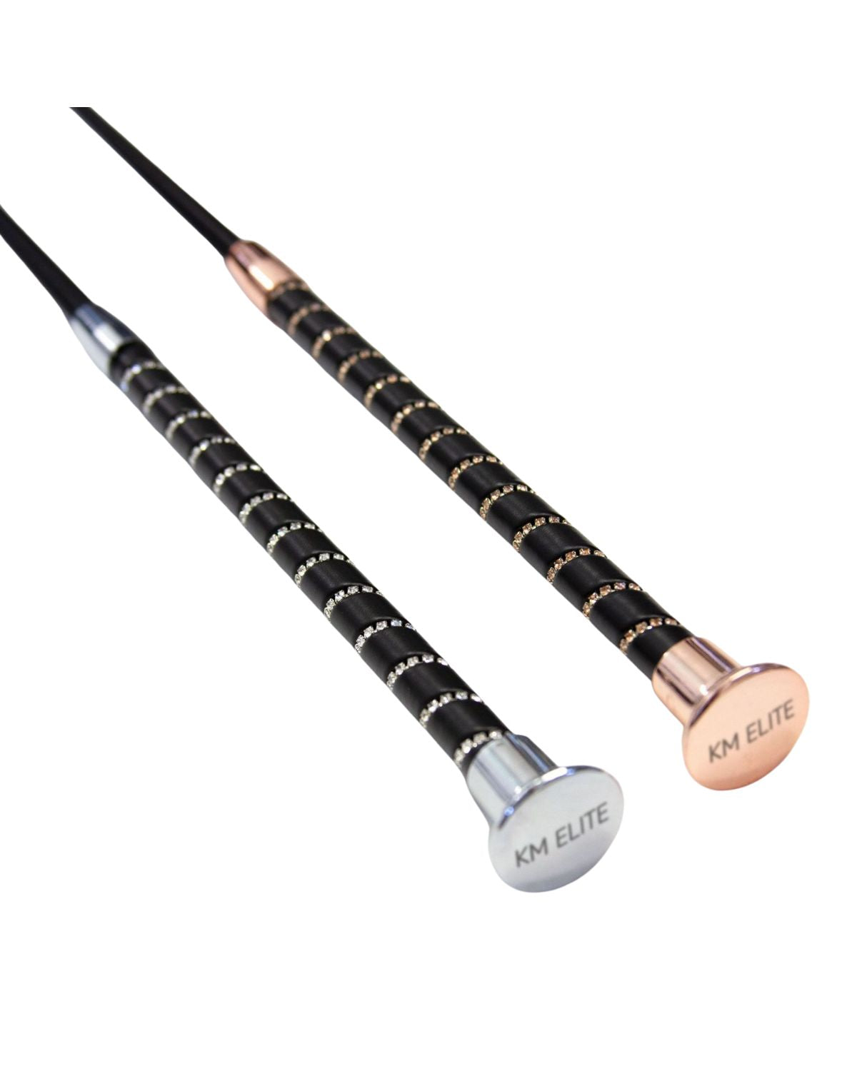 KM Elite Dressage Whip Black Grip with Crystal Spiral Rose Gold