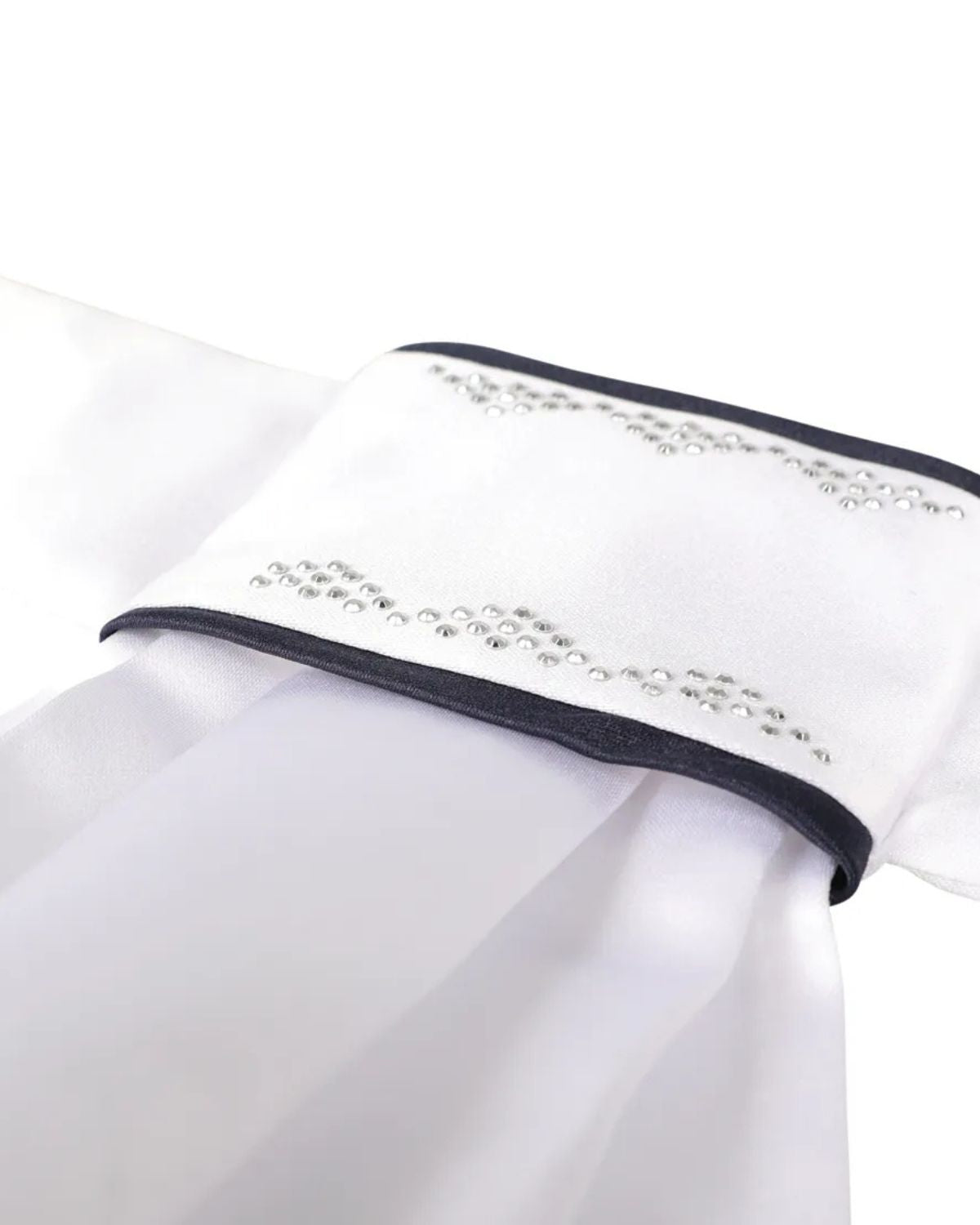 Coldstream Sunwick White/Navy Ready Tied Stock - Equestrian Show Attire with Diamantes