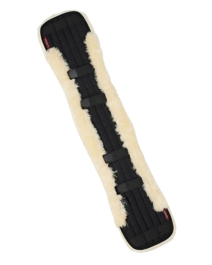 LeMieux Simuwool Dressage Girth Cover Natural: Luxurious faux wool girth cover for comfort and sensitive horses, available at Equiflair