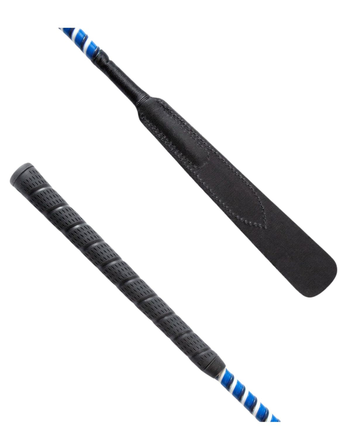 KM ELITE Split Flap Jump Bat Whip Blue/White/Black - Equiflair | Equestrian Riding Crop Jumping Training Aid
