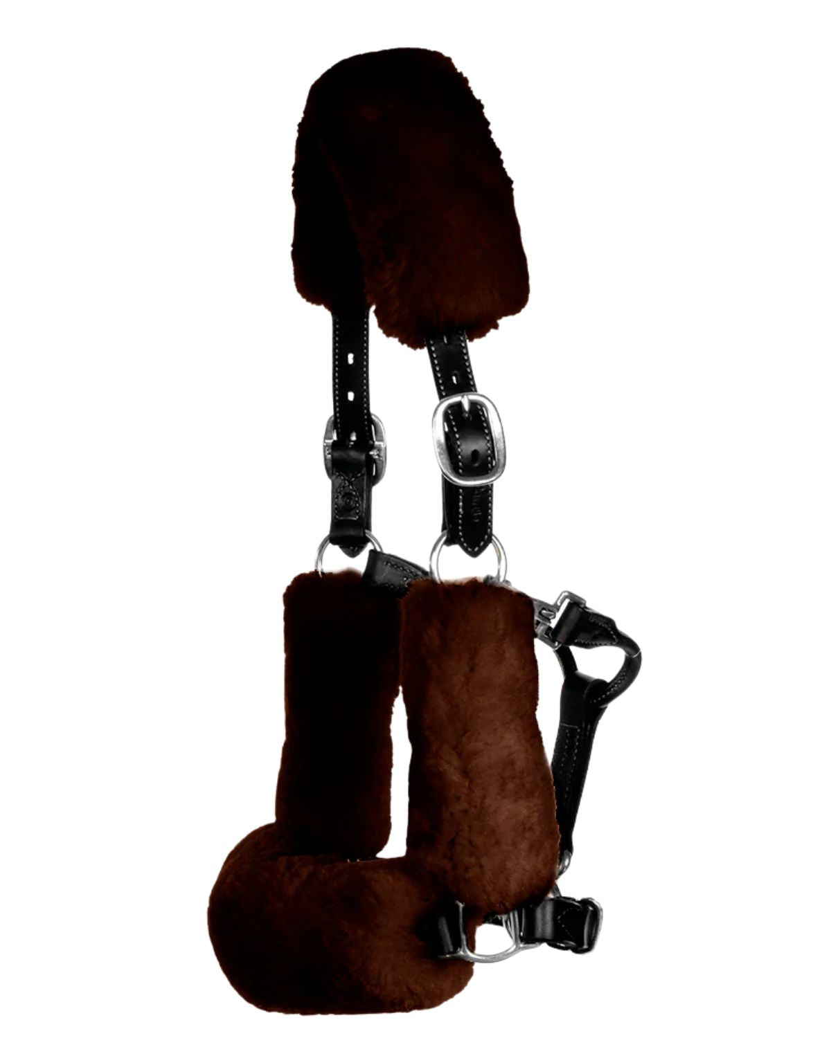 KM ELITE Merino Sheepskin Headstall Set Mocha | Horse Riding Gear