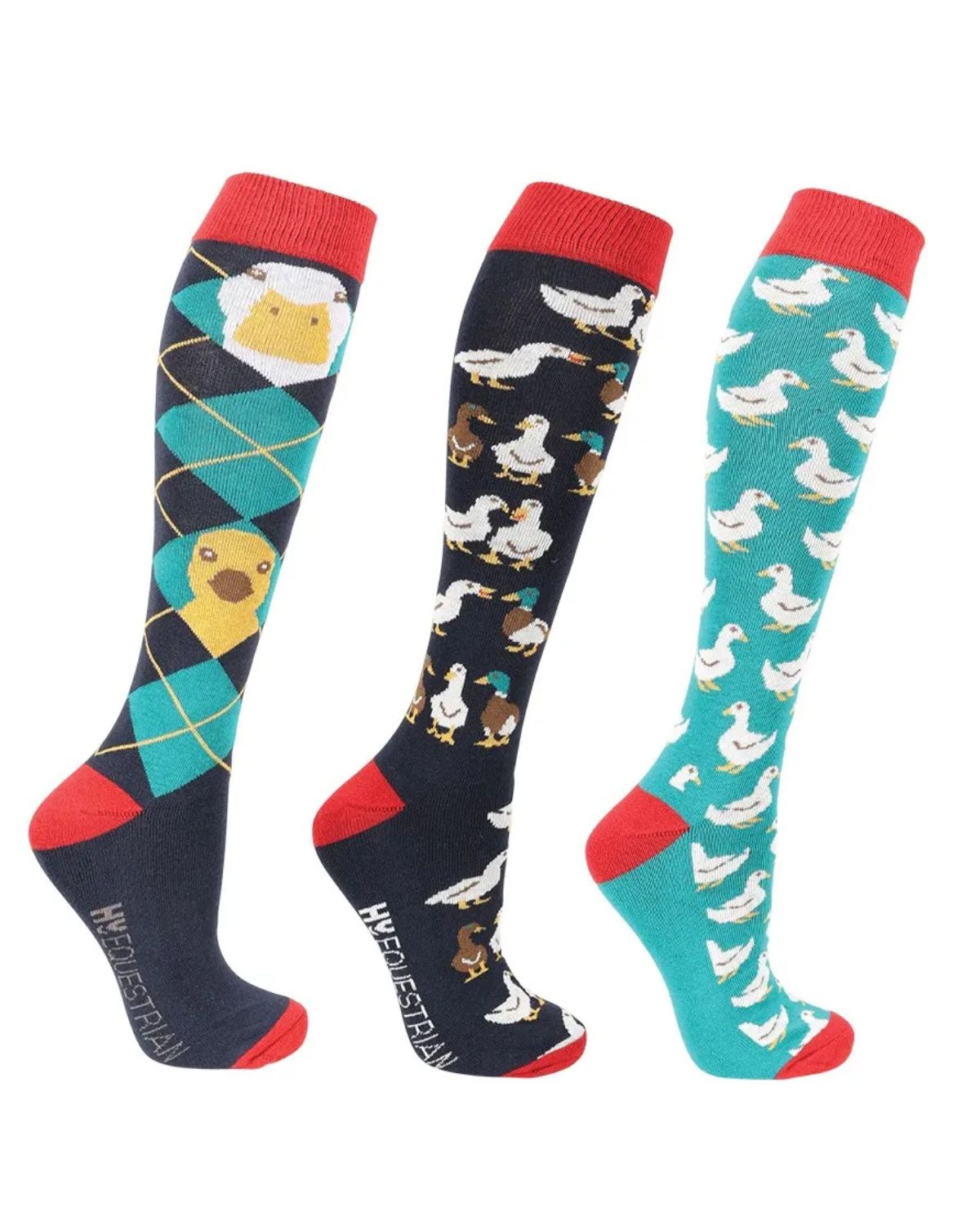 Hy Equestrian Ay Up Duck Socks Pack of 3 - Navy/Red/Fern - Riding Socks Clothing location-31143526467-outofstock