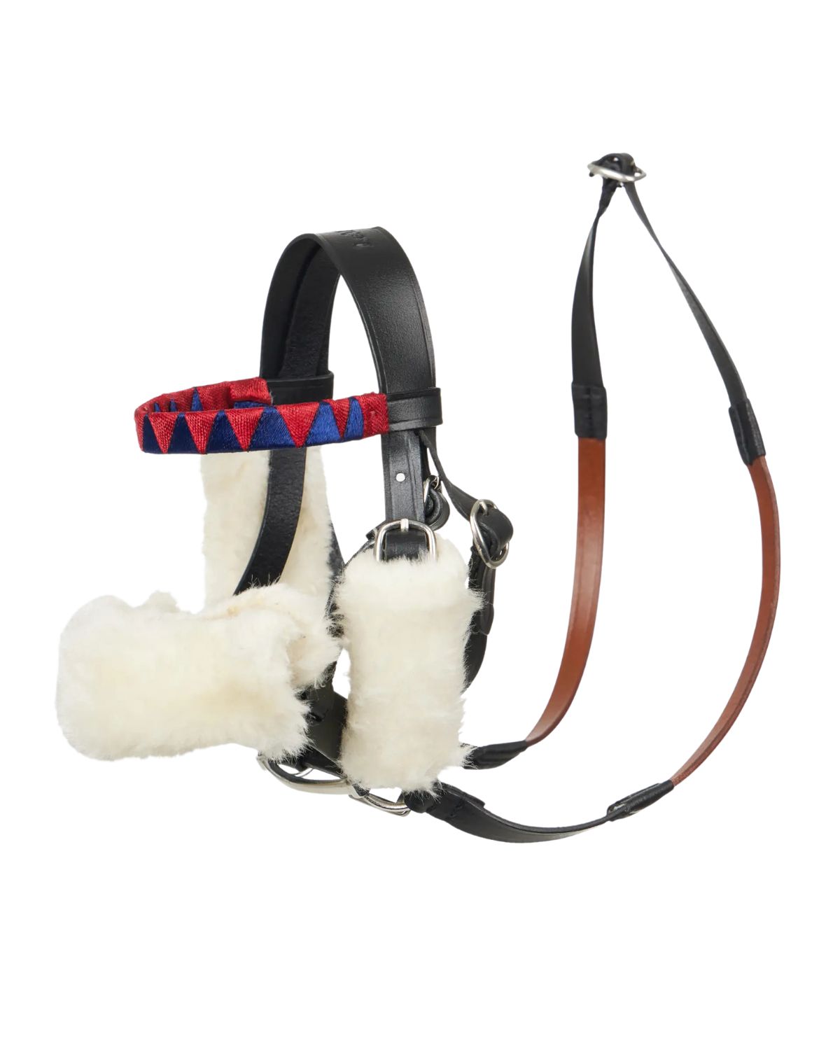 LEMIEUX TOY PONY Racing Bridle Set - Black - Equiflair: Miniature horse bridle with orange rein, racing snaffle, & removable shadow roll