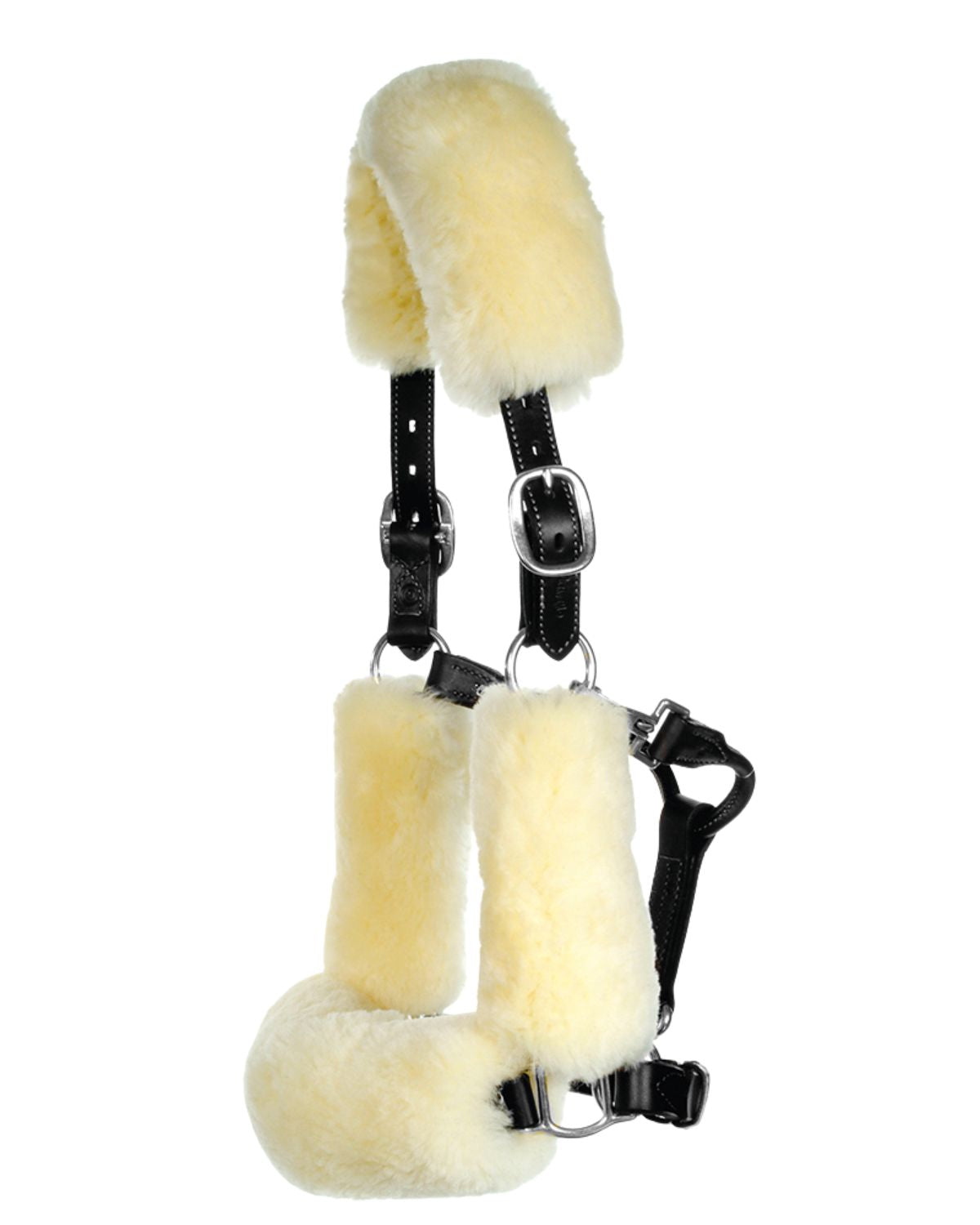 KM ELITE Merino Sheepskin Headstall Set - Natural Equestrian Horse Tack by Equiflair. Sheepskin Headstall cover.