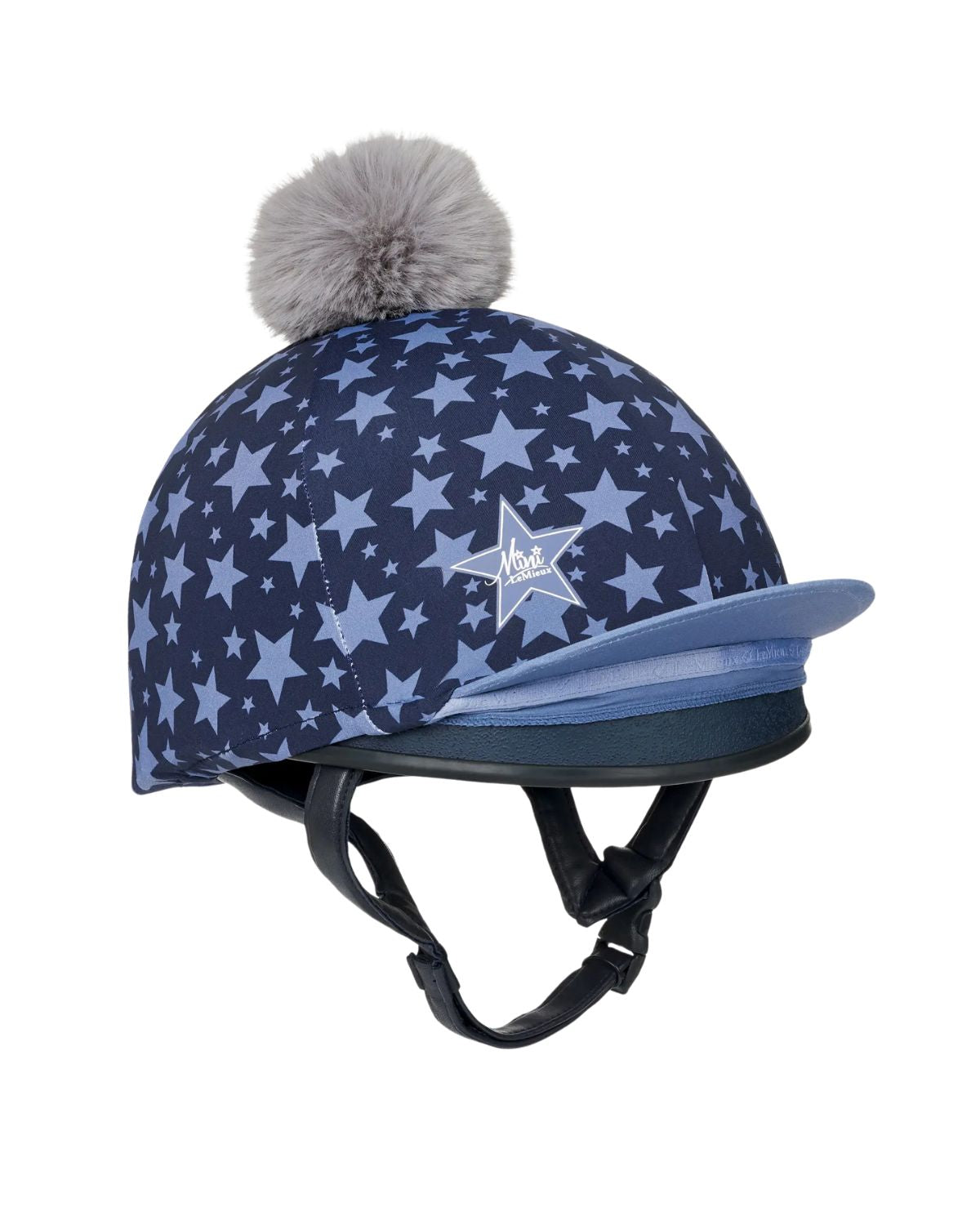 Lemieux Mini Hat Silk Indigo: Star Design Helmet Cover with Faux Fur Pom Pom - Equiflair