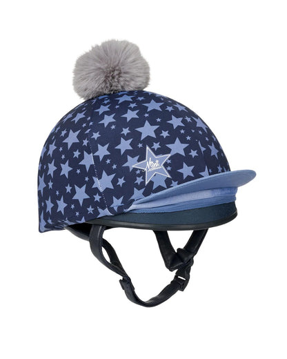 Lemieux Mini Hat Silk Indigo: Star Design Helmet Cover with Faux Fur Pom Pom - Equiflair