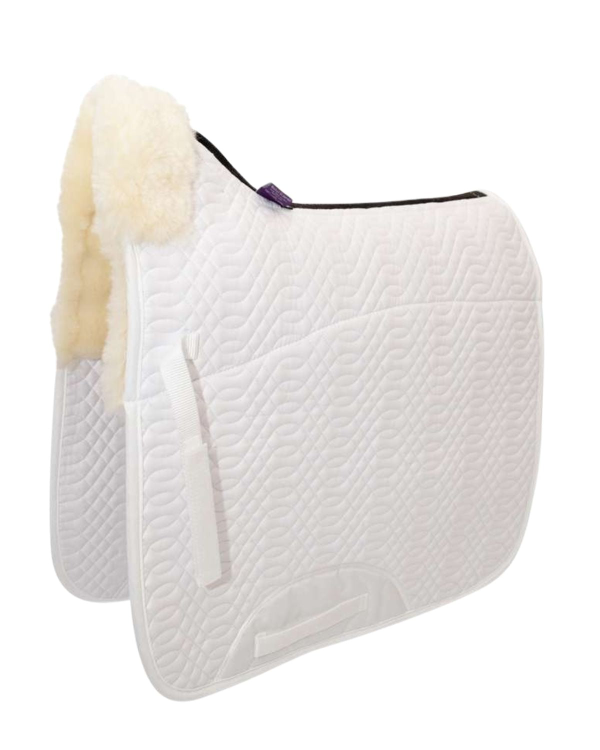White Dressage Saddle Pad with Natural Sheepskin - KM Elite Half Lined Square for Horses