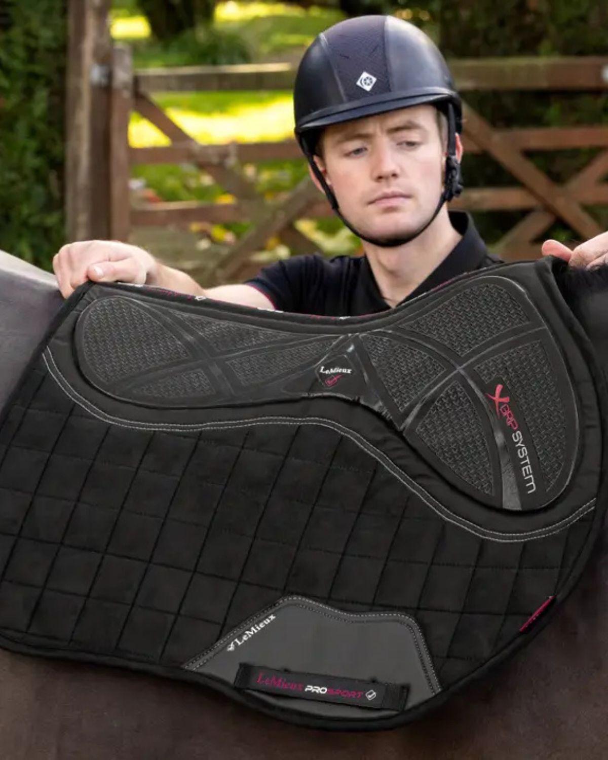 LeMieux X-Grip Euro Jump Square Black Saddle Pad. Stable, Comfortable Equestrian Gear.