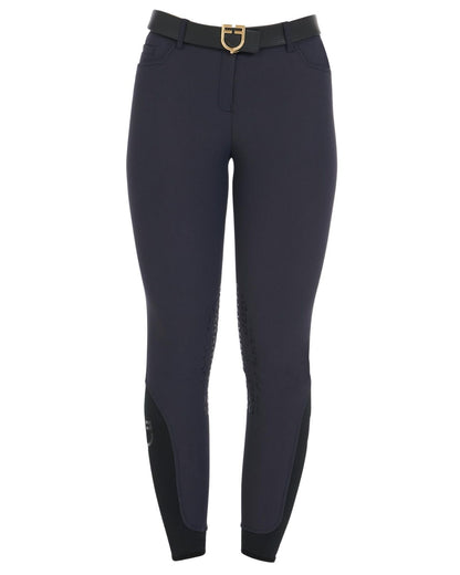 Equestro Women's Slim Fit Grip Breeches With Logo Navy - Riding Legwear Clothing 36